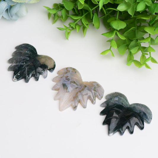 2.0" Moss Agate Maple Leaf Crystal Carving Wholesale Crystals USA