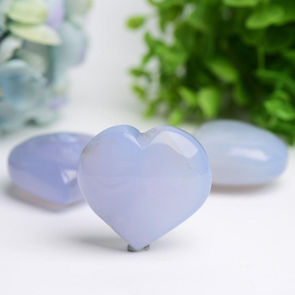 1.5"-2.5" Blue Chalcedony Heart Crystal Carving Bulk Wholesale Wholesale Crystals USA