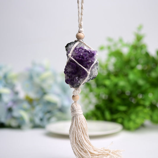 Amethyst Cluster Hanging with Cotton Rope Tassels Wholesale Crystals USA