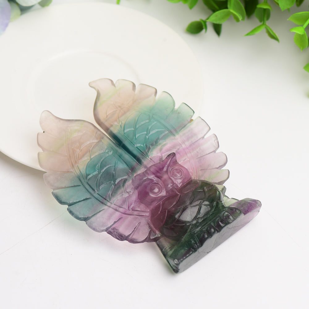 4.4" Rainbow Fluorite Owl Crystal Carving Bulk Wholesale  Crystals USA