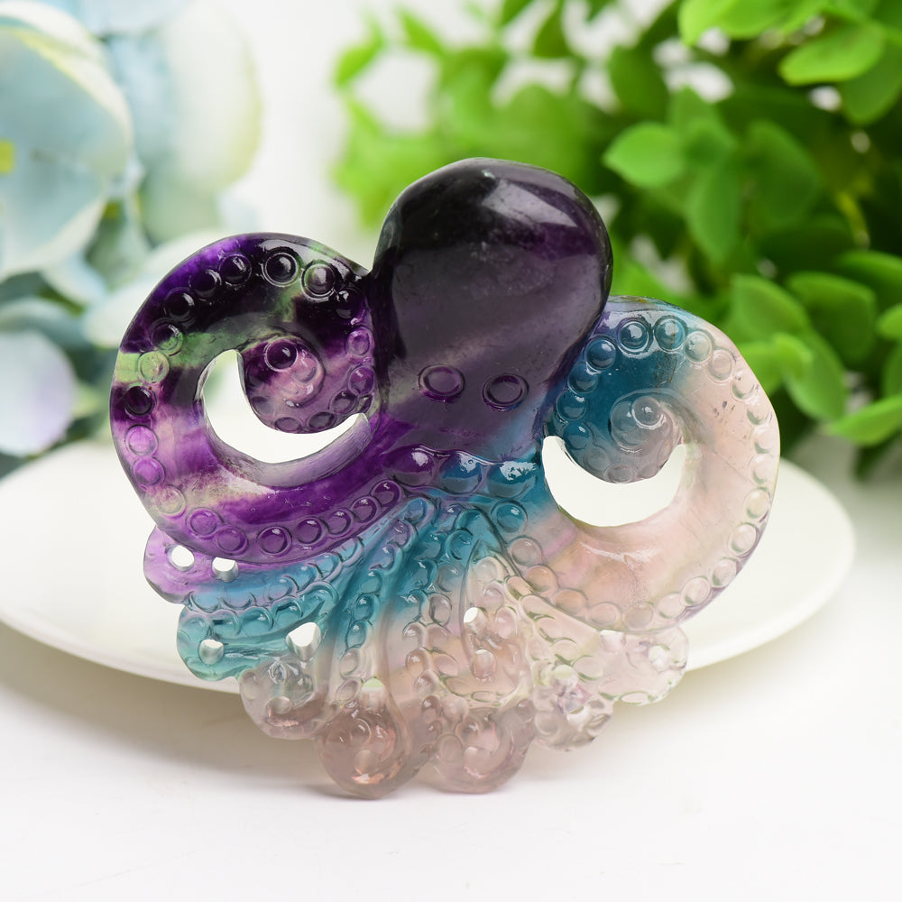 3.3" Rainbow Fluorite Octopus Crystal Carving Bulk Wholesale  Crystals USA