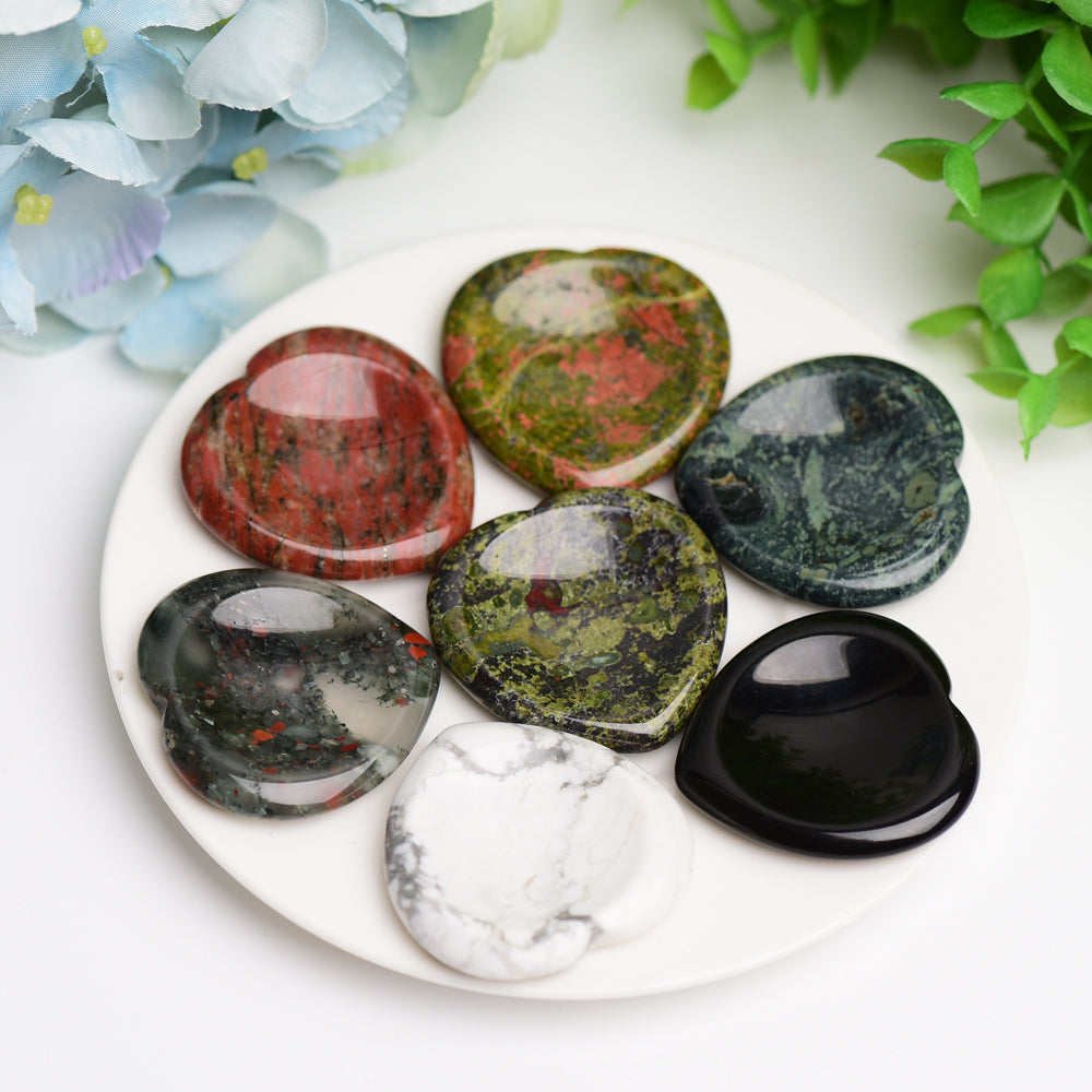 1.5" Mixed Crystal Heart Shape Worry Stone Wholesale Crystals USA