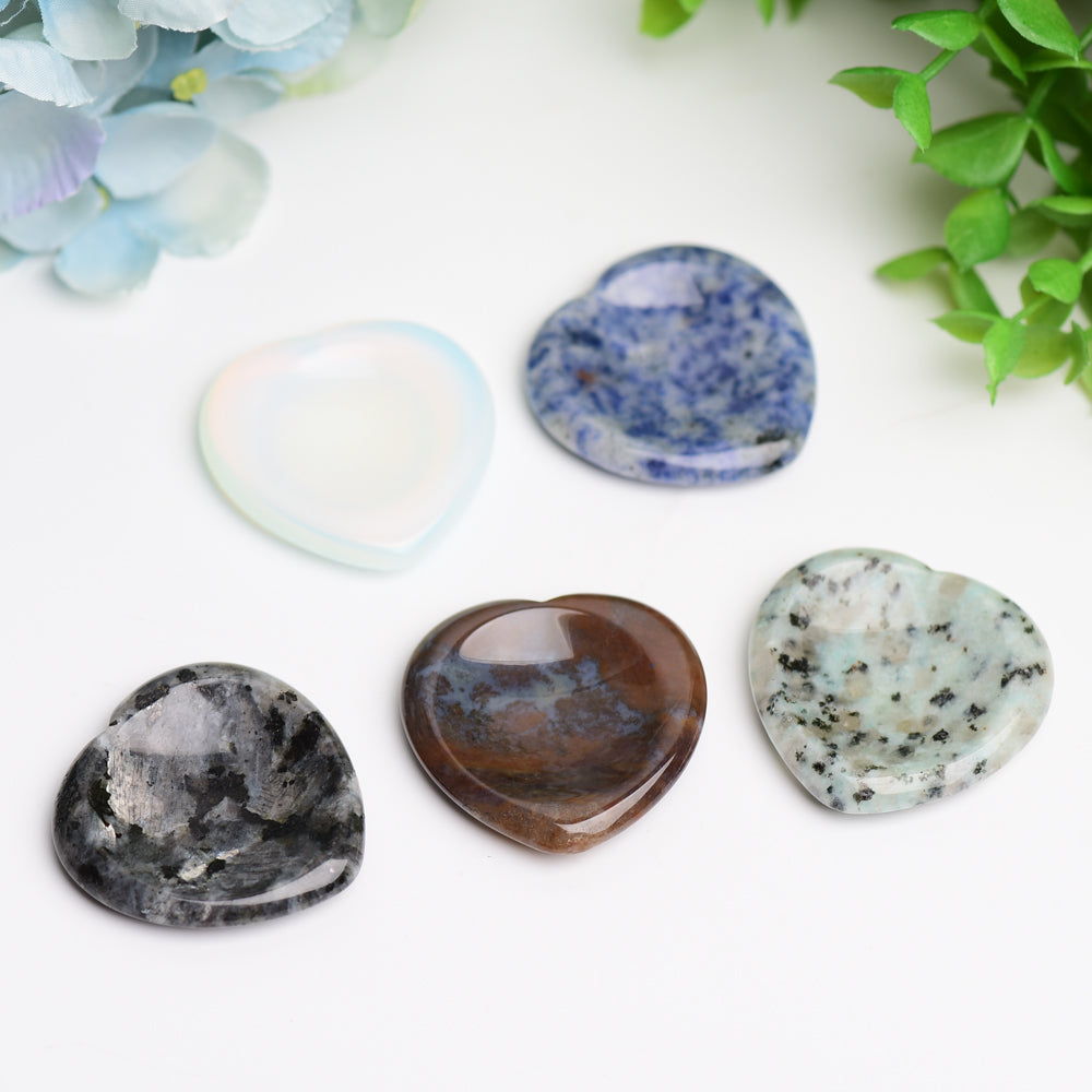 1.5" Mixed Crystal Heart Shape Worry Stone Wholesale Crystals USA