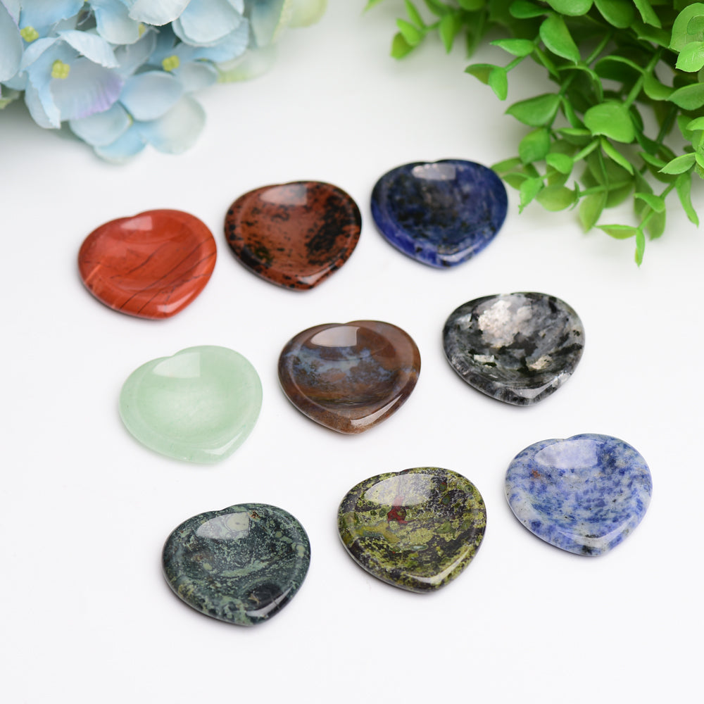 1.5" Mixed Crystal Heart Shape Worry Stone Wholesale Crystals USA