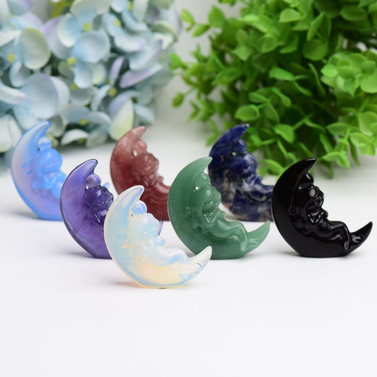 2.1" Moon with Fairy Crystal Carving Free Form Wholesale Crystals USA