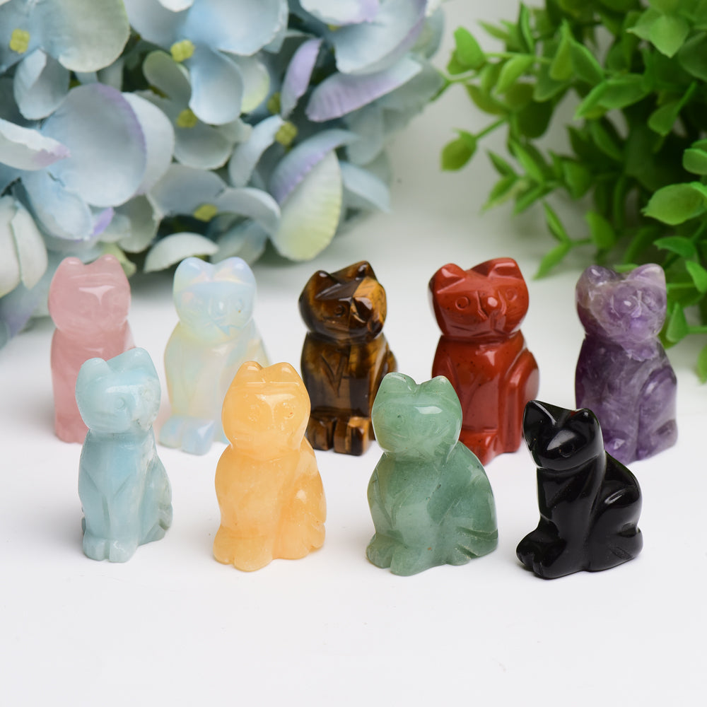 1.5" Mixed Crystal Cat Animal Crystal Carving Wholesale Crystals USA