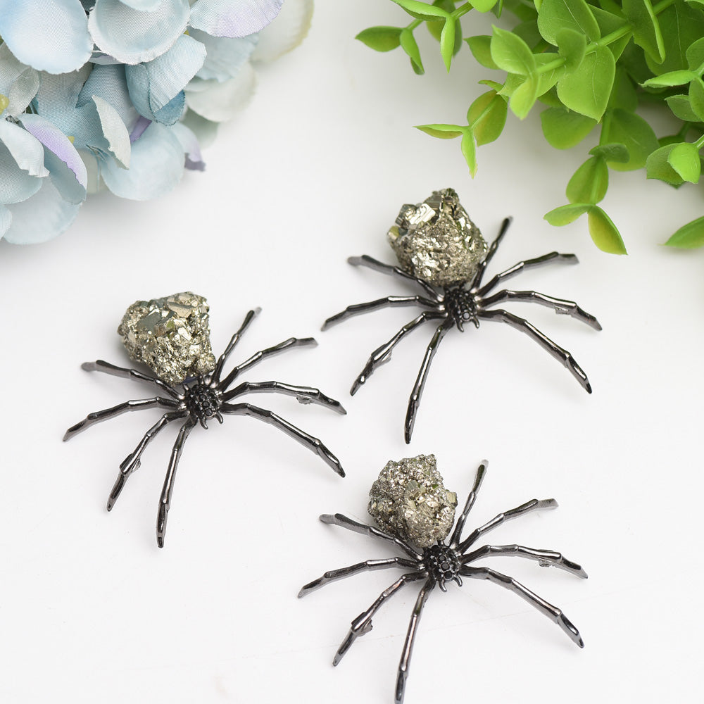 2.0" Metal Spider with Raw Pyrite Stone Decor Free Form for Bulk Wholesale Wholesale Crystals USA