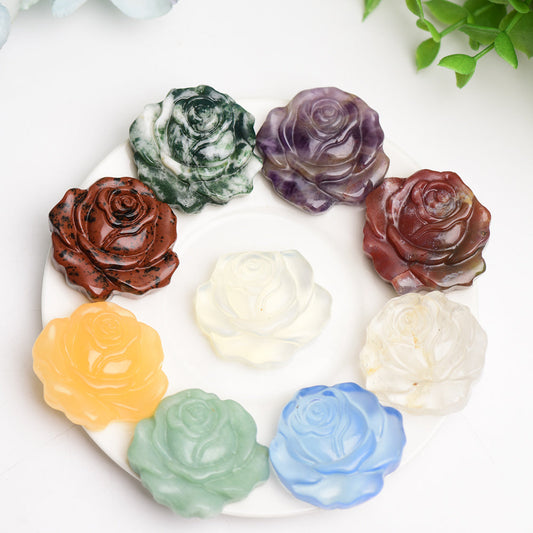 1.4" Mixed Crystal Rose Flower Carving Bulk Wholesale  Crystals USA