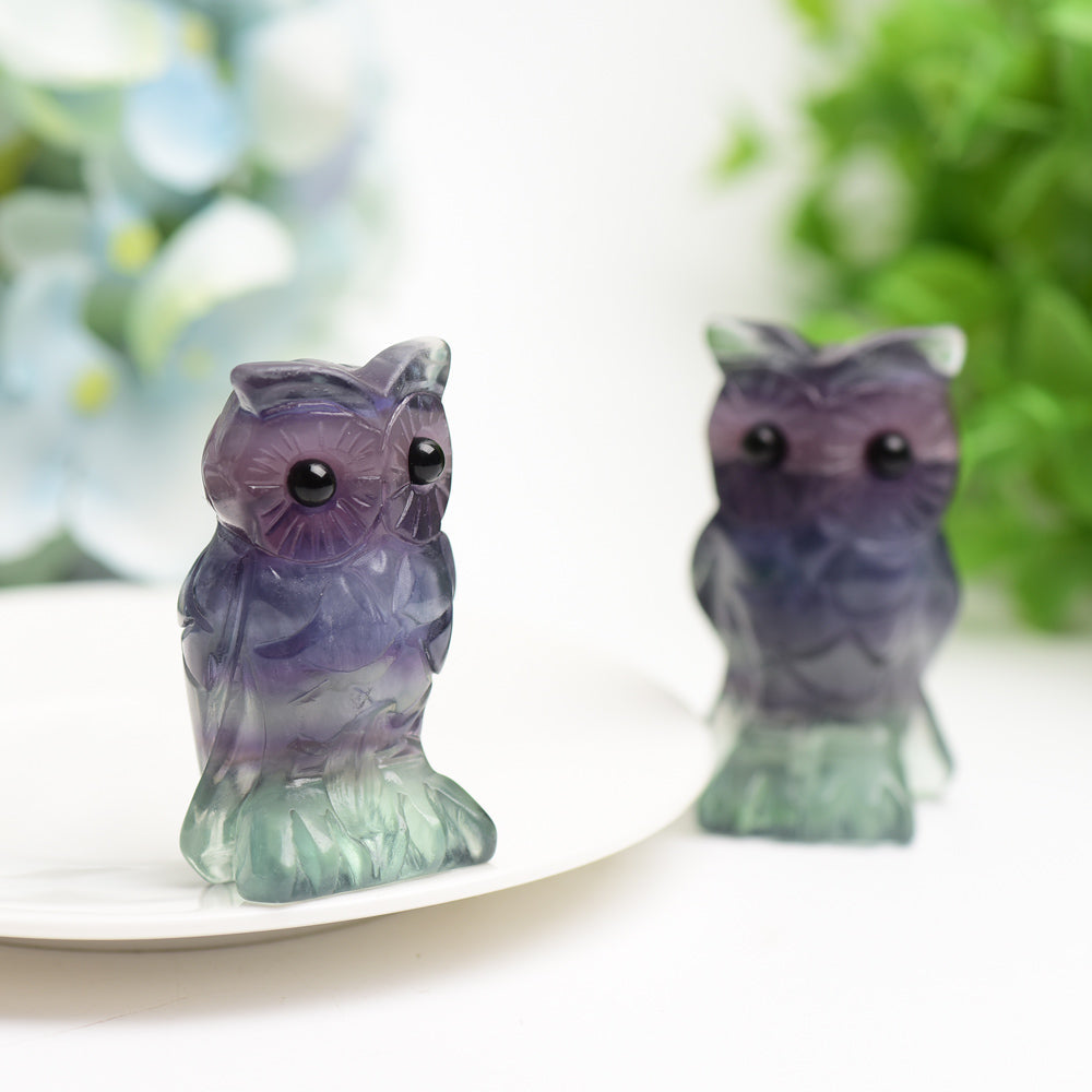 2.4" Rainbow Fluorite Owl Carving Bulk Wholesale  Crystals USA