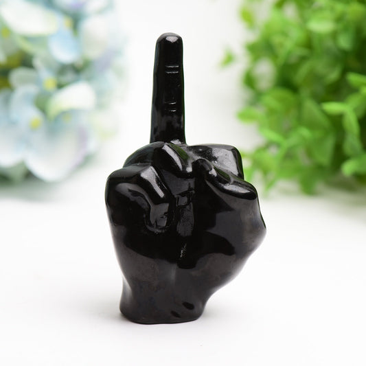 4.0" Black Obsidian Middle Finger Crystal Carving Bulk Wholesale  Crystals USA