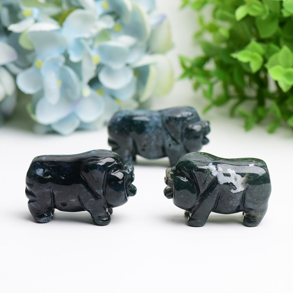 2.1" Moss Agate Pig Animal Crystal Carving Wholesale Crystals USA