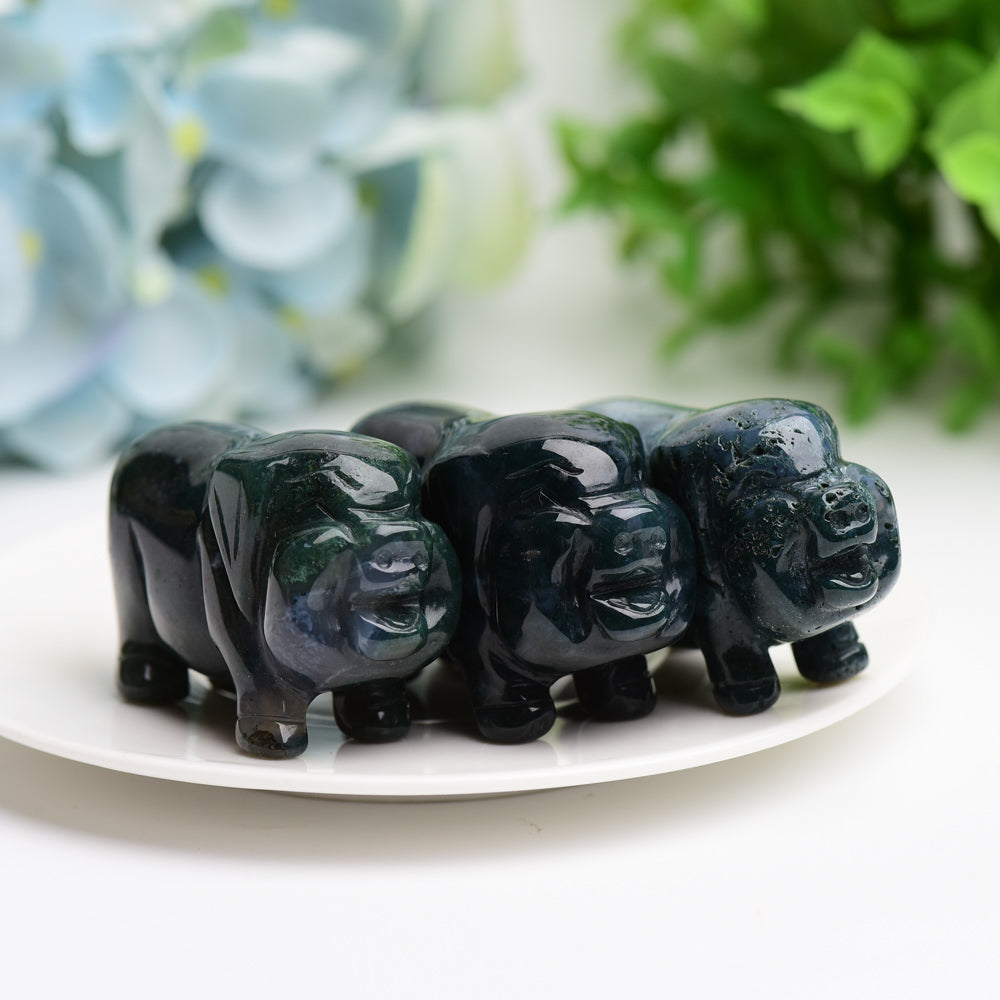 2.1" Moss Agate Pig Animal Crystal Carving Wholesale Crystals USA