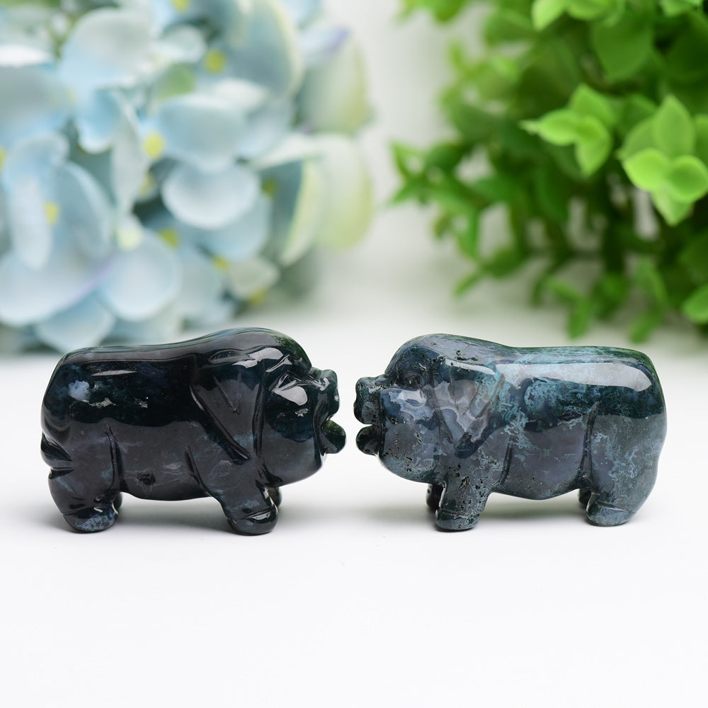 2.1" Moss Agate Pig Animal Crystal Carving Wholesale Crystals USA