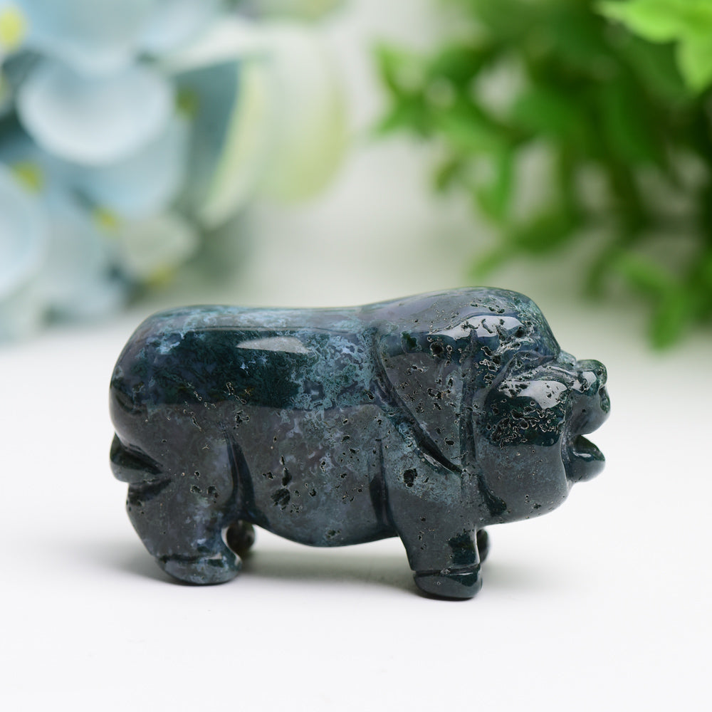 2.1" Moss Agate Pig Animal Crystal Carving Wholesale Crystals USA