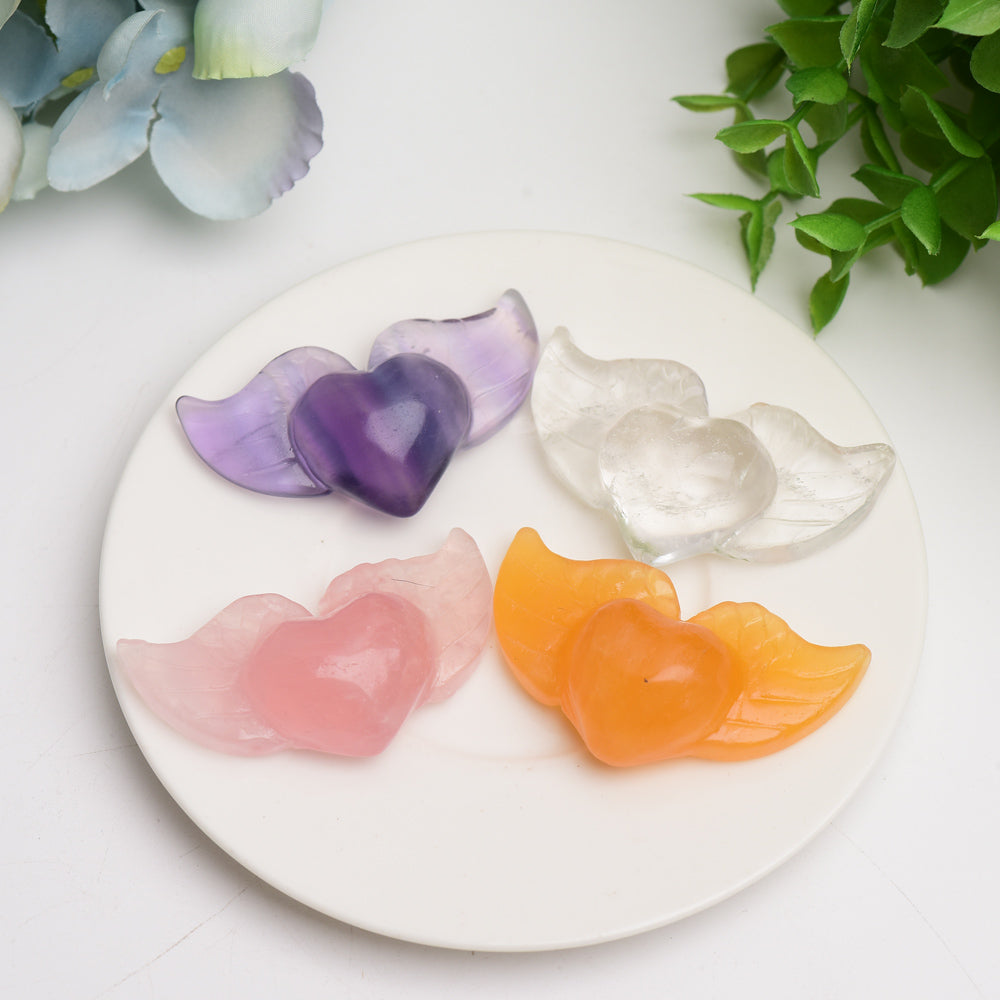 2.2" Mixed Crystal Heart with Wings Carvings Bulk Wholesale  Crystals USA