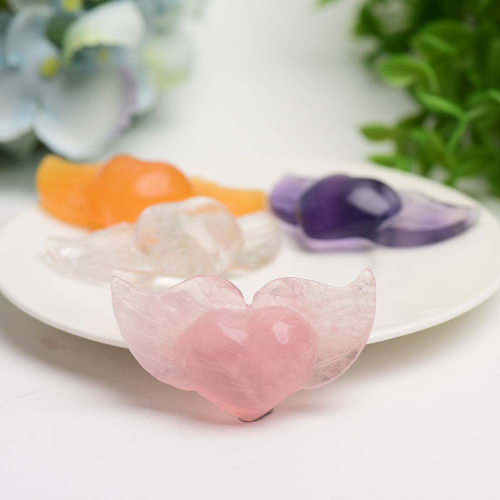 2.2" Mixed Crystal Heart with Wings Carvings Bulk Wholesale  Crystals USA