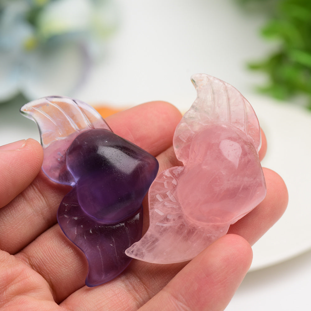 2.2" Mixed Crystal Heart with Wings Carvings Bulk Wholesale  Crystals USA