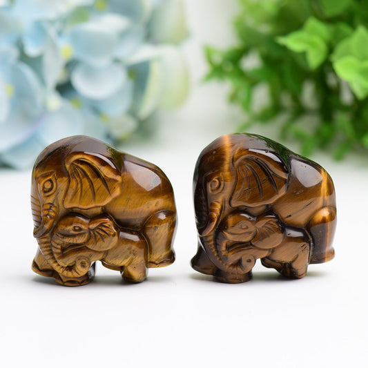 1.8" Tiger's Eye Mother & Baby Elephant Animal Crystal Carving Wholesale Crystals USA