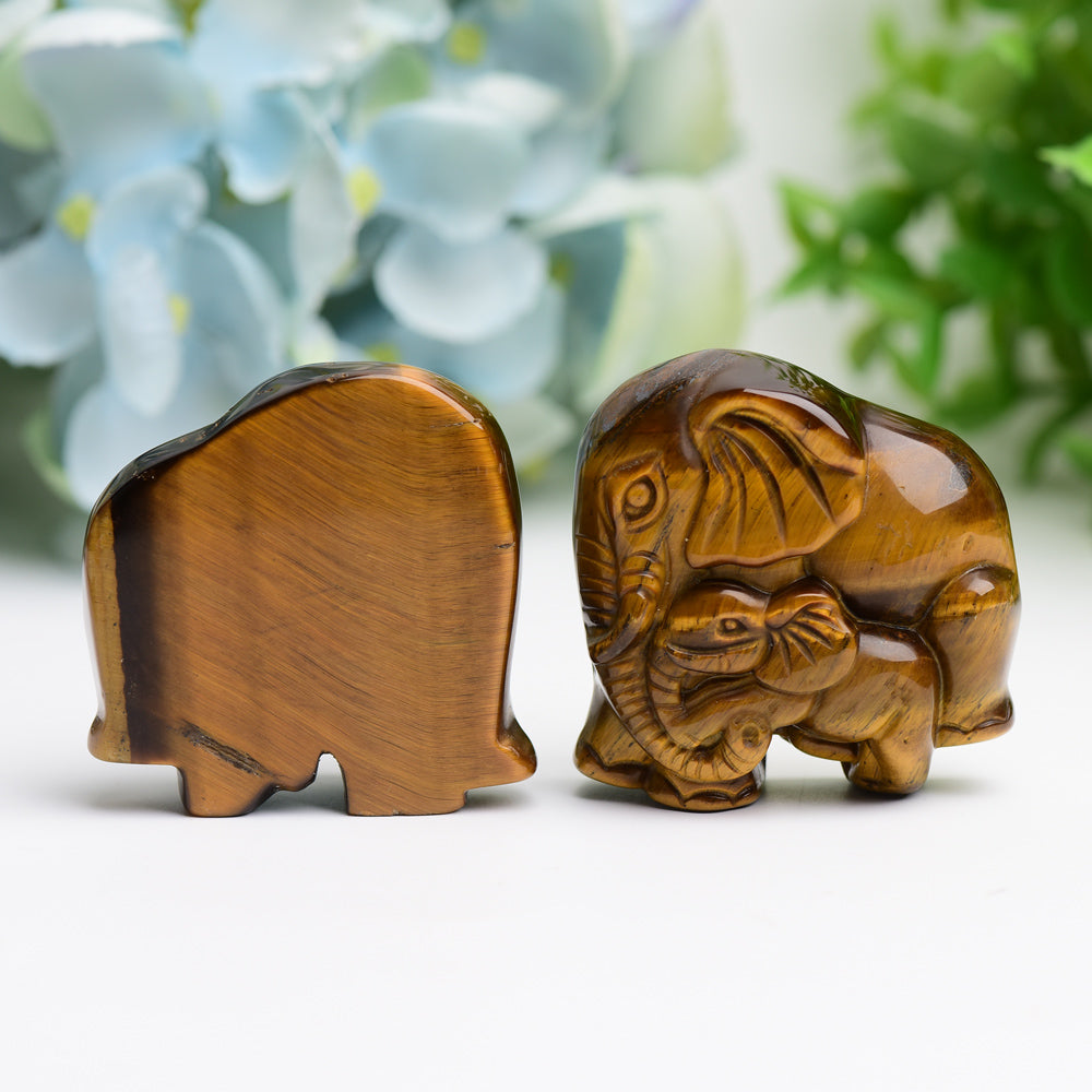 1.8" Tiger's Eye Mother & Baby Elephant Animal Crystal Carving Wholesale Crystals USA