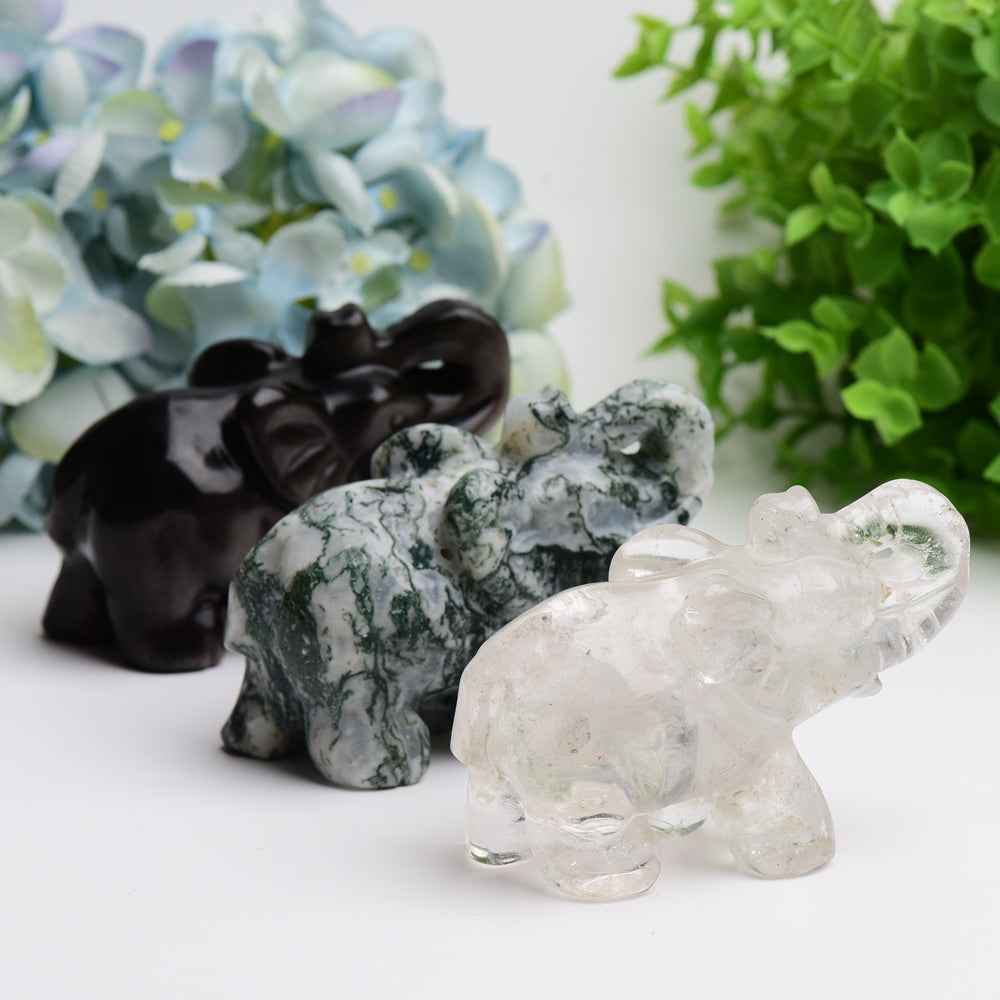 4.0" Mixed Crystal Elephant Animal Crystal Carving Wholesale Crystals USA