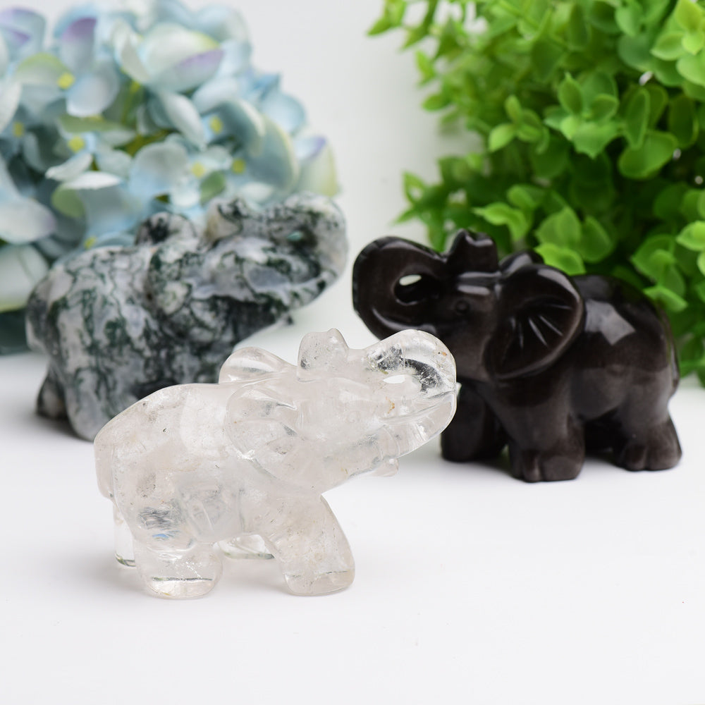 4.0" Mixed Crystal Elephant Animal Crystal Carving Wholesale Crystals USA