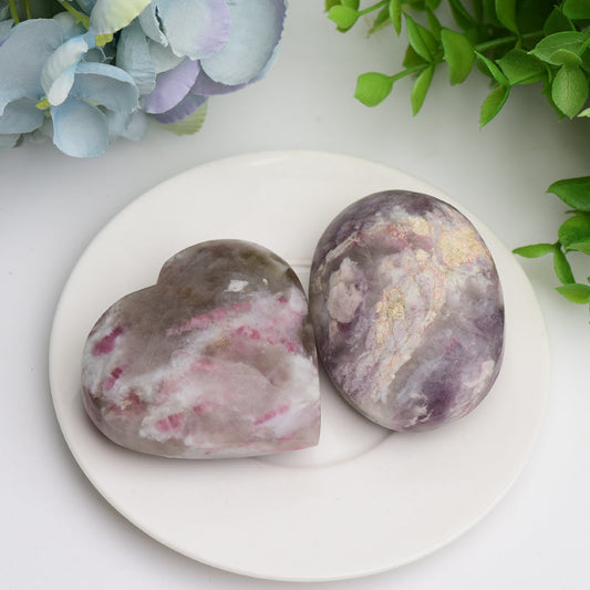 2.5" Pink Tourmaline Heart Shape & Palm Stone Wholesale Crystals USA