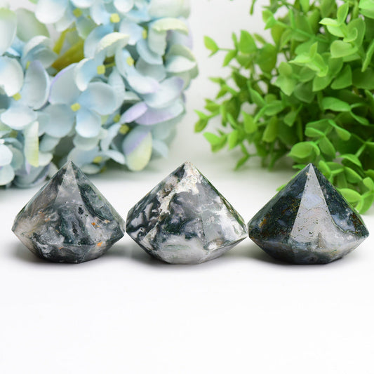 2.2" Moss Agate Diamond Crytsal Carving Buk Wholesale Wholesale Crystals USA