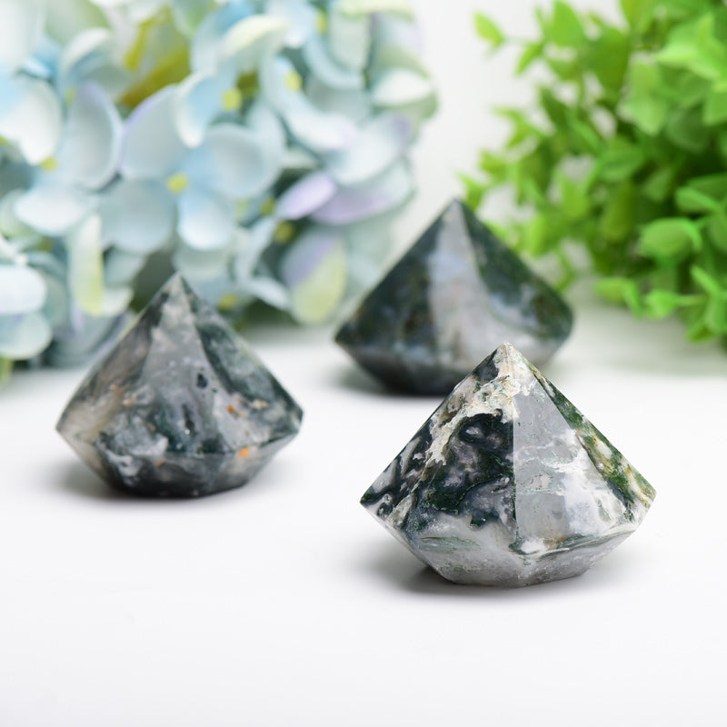 2.2" Moss Agate Diamond Crytsal Carving Buk Wholesale Wholesale Crystals USA