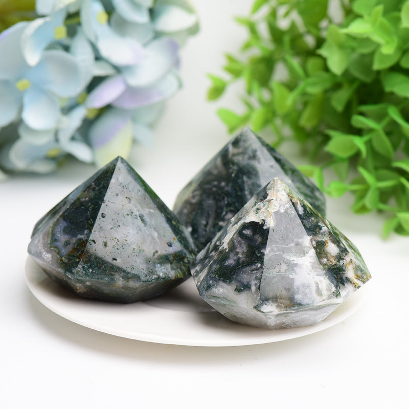 2.2" Moss Agate Diamond Crytsal Carving Buk Wholesale Wholesale Crystals USA