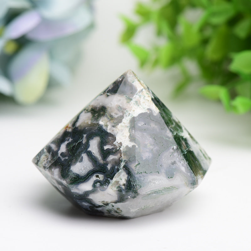 2.2" Moss Agate Diamond Crytsal Carving Buk Wholesale Wholesale Crystals USA