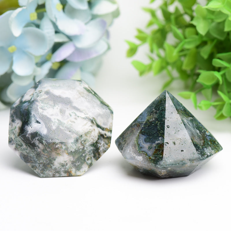 2.2" Moss Agate Diamond Crytsal Carving Buk Wholesale Wholesale Crystals USA