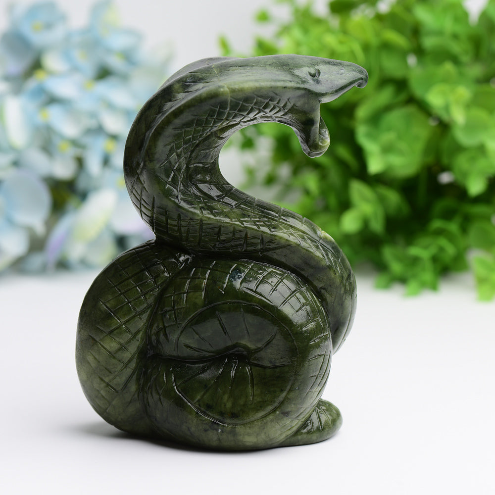 5.5" Green Jade Cobra Snake Crystal Carving Free Form Bulk Wholesale Wholesale Crystals USA