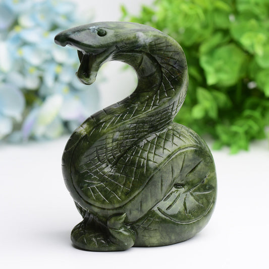 5.5" Green Jade Cobra Snake Crystal Carving Free Form Bulk Wholesale Wholesale Crystals USA