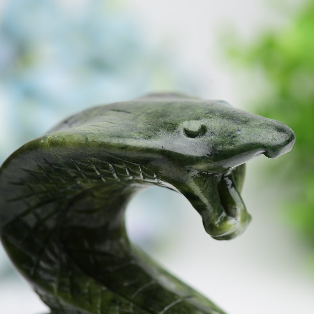 5.5" Green Jade Cobra Snake Crystal Carving Free Form Bulk Wholesale Wholesale Crystals USA