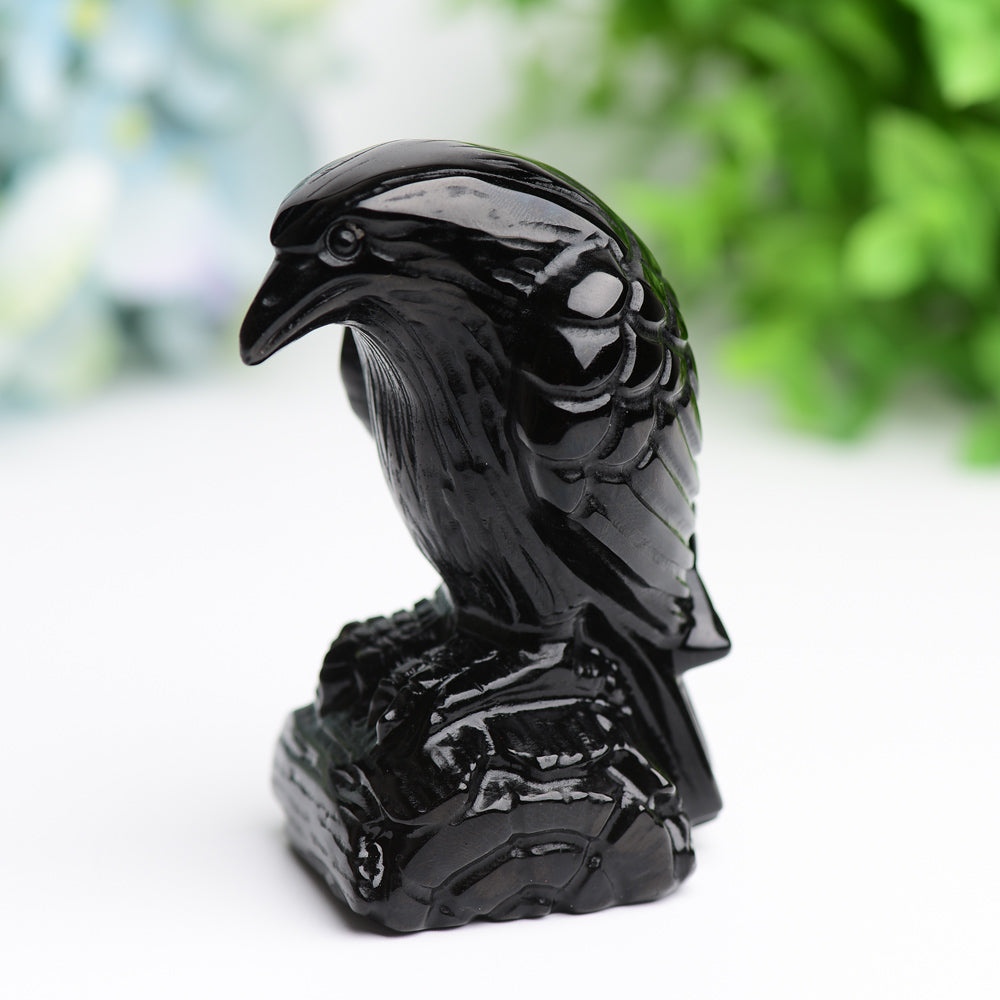 3.3" Black Obsidian Raven Bird Crystal Carving Free Form Bulk Wholesale Wholesale Crystals USA