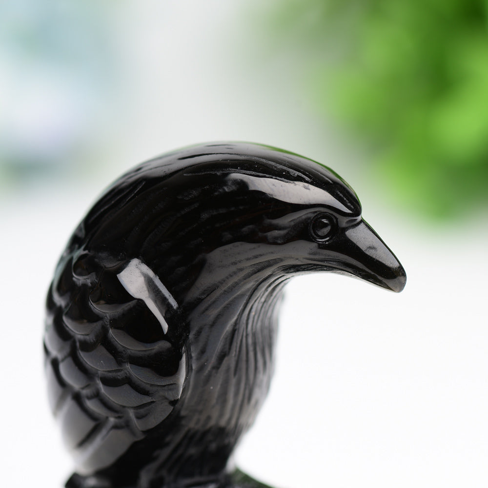 3.3" Black Obsidian Raven Bird Crystal Carving Free Form Bulk Wholesale Wholesale Crystals USA