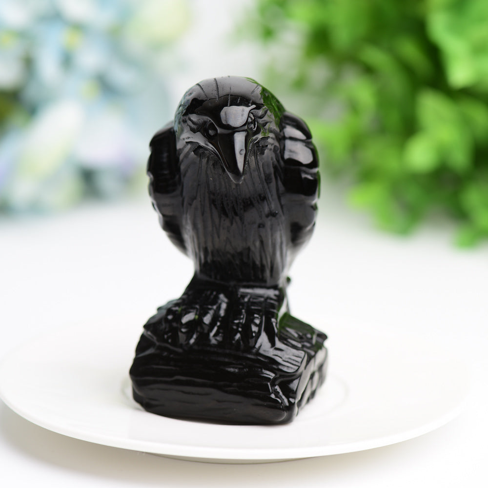 3.3" Black Obsidian Raven Bird Crystal Carving Free Form Bulk Wholesale Wholesale Crystals USA