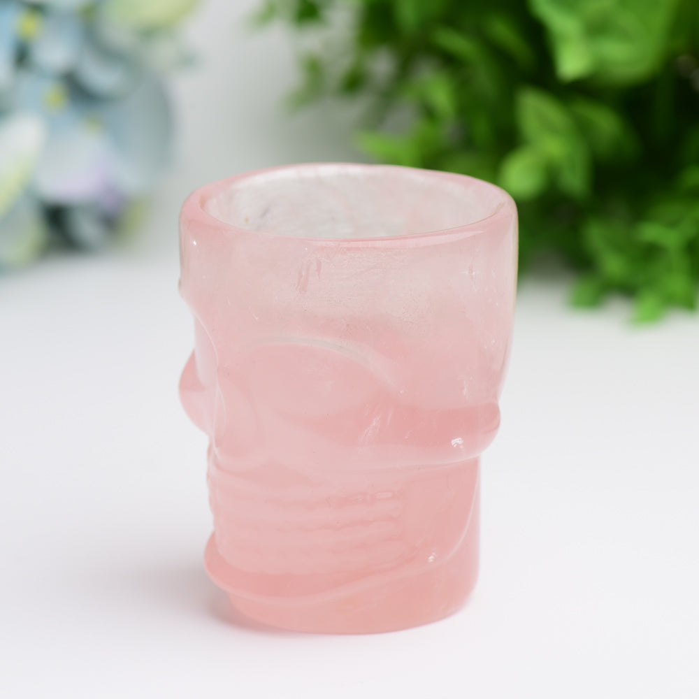 2.8" Rose Quartz Cup with Skull Carving Decor for Bulk Wholesale Wholesale Crystals USA