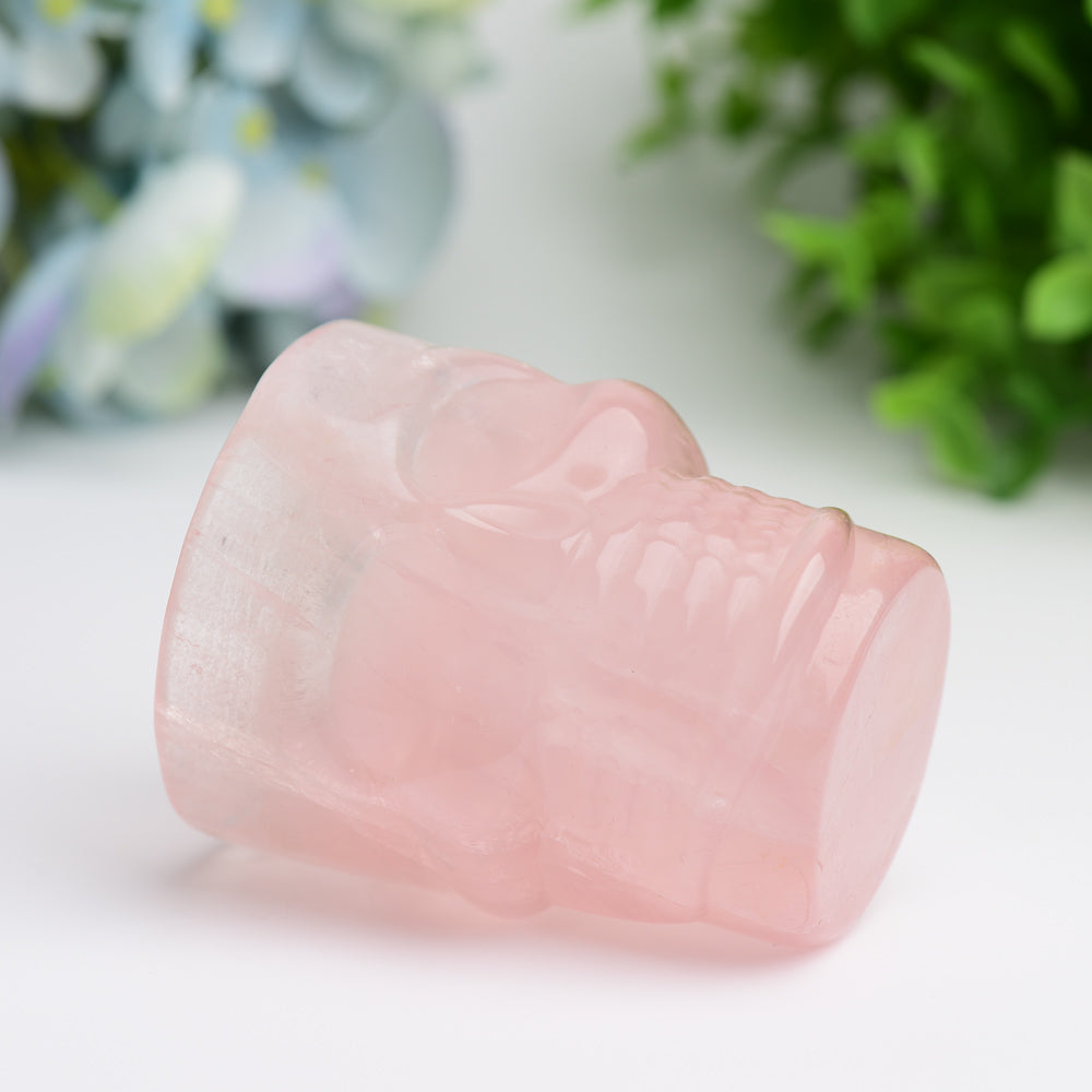 2.8" Rose Quartz Cup with Skull Carving Decor for Bulk Wholesale Wholesale Crystals USA