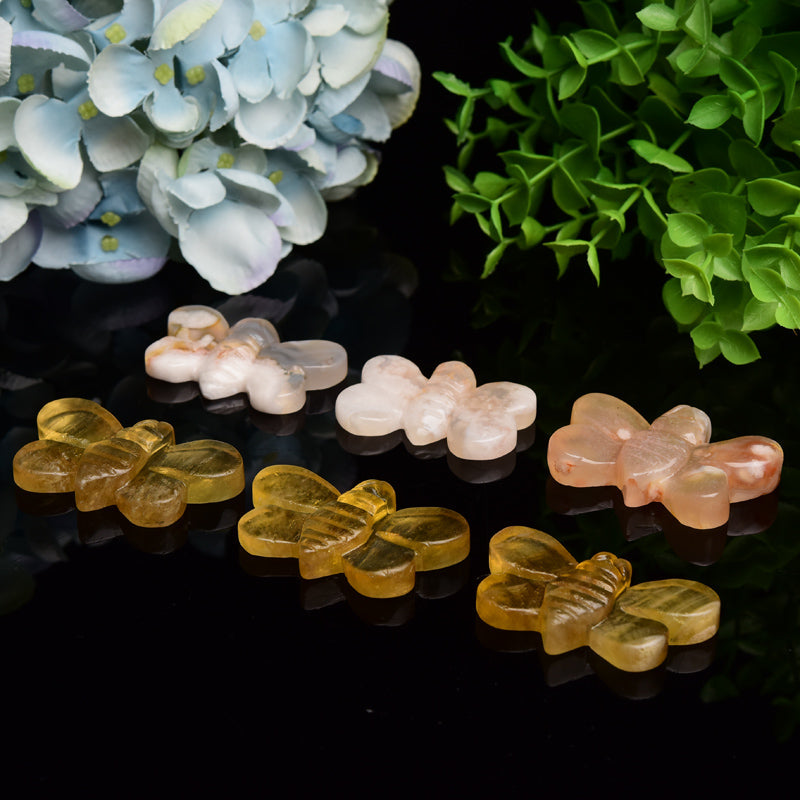 2.1“ Yellow Fluorite Flower Agate Bee Crystal Carving Bulk Wholesale Wholesale Crystals USA