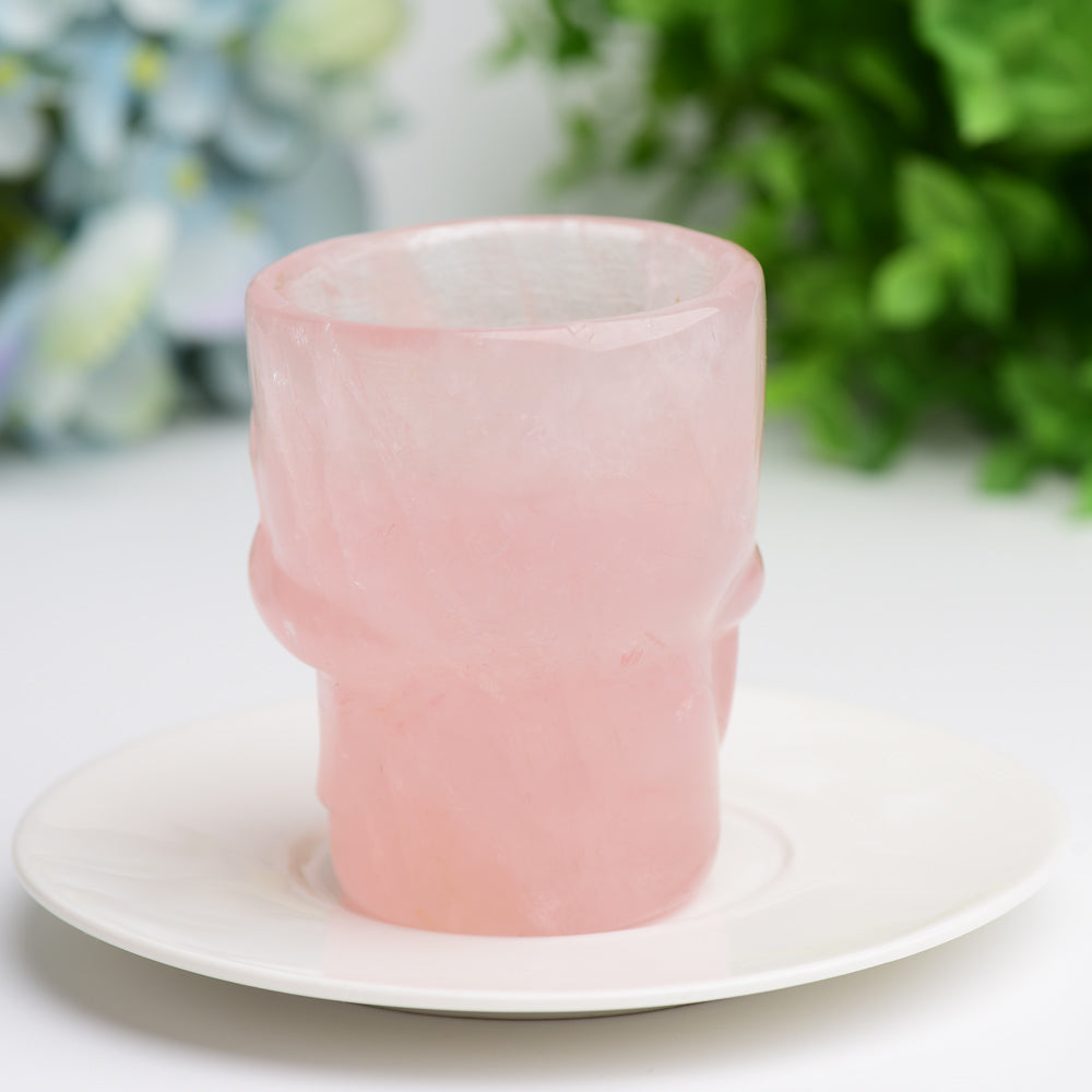 2.8" Rose Quartz Cup with Skull Carving Decor for Bulk Wholesale Wholesale Crystals USA