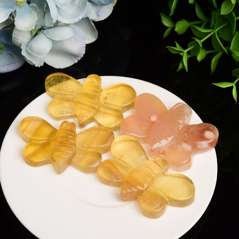 2.1“ Yellow Fluorite Flower Agate Bee Crystal Carving Bulk Wholesale Wholesale Crystals USA