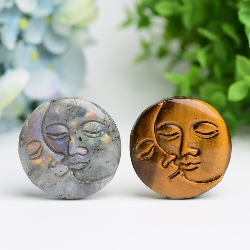 1.8" Moon and Sun Face Crytsal Carving Bulk Wholesale Wholesale Crystals USA