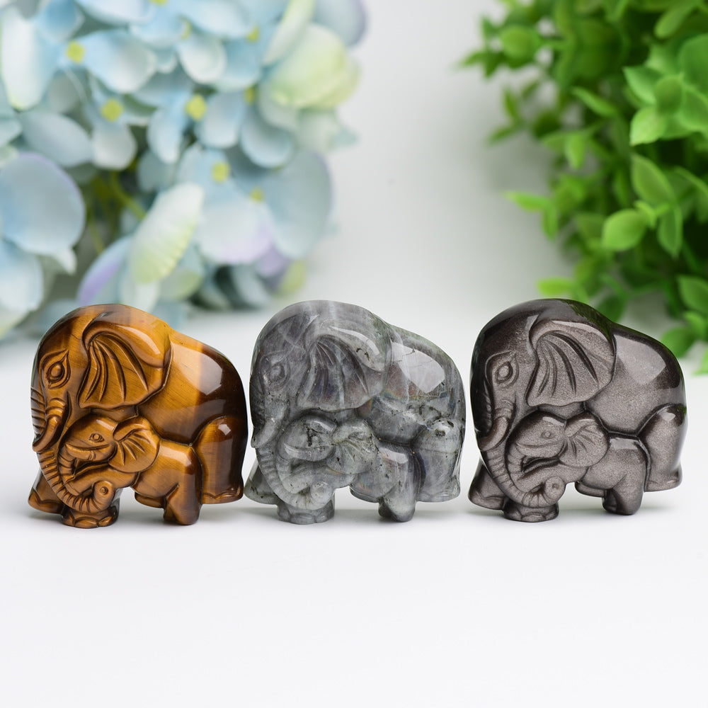 1.85" Mother & Baby Elephant Crystal Carving Bulk Wholesale Wholesale Crystals USA