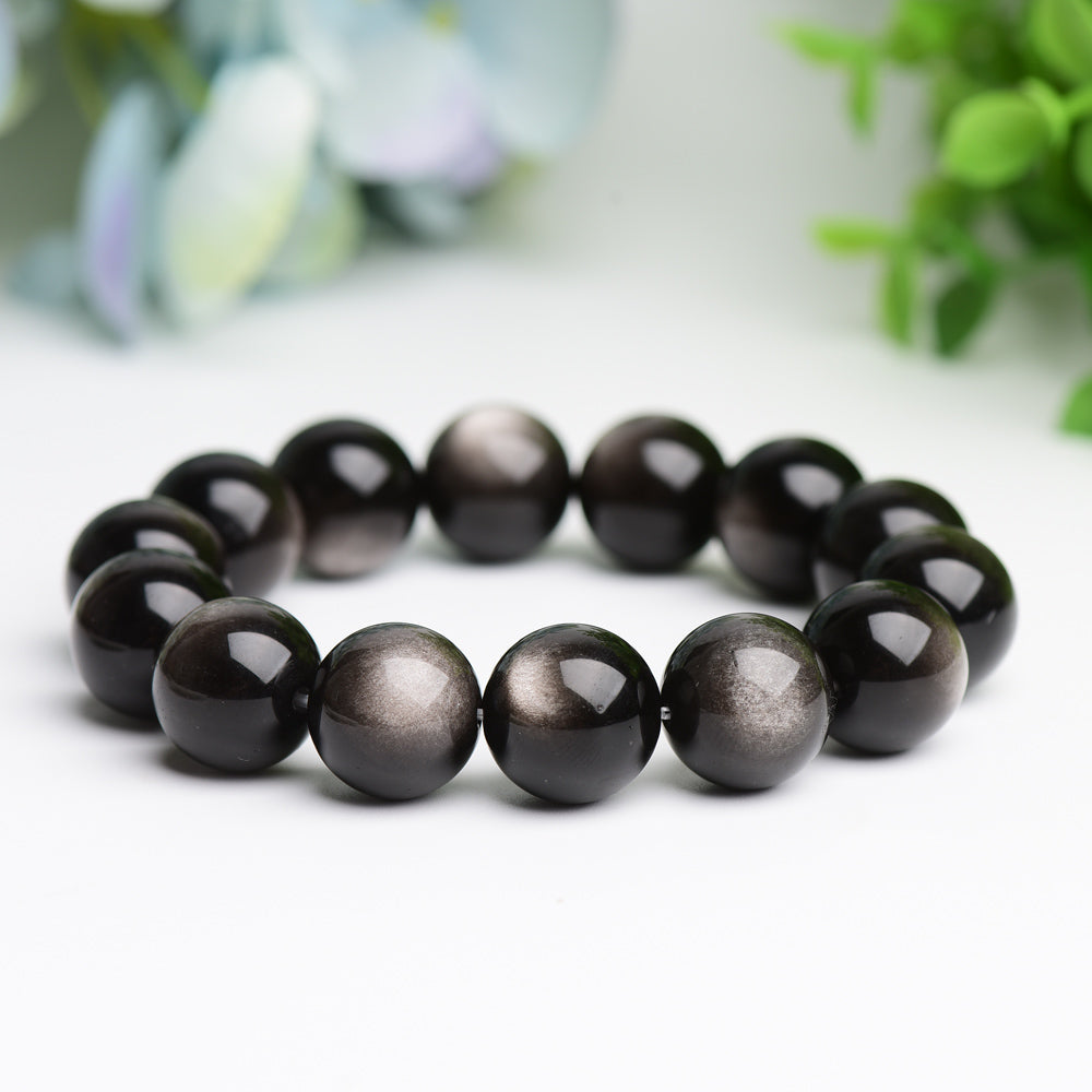 16mm Silver Obsidian Bracelet Bulk Wholeslae Wholesale Crystals USA