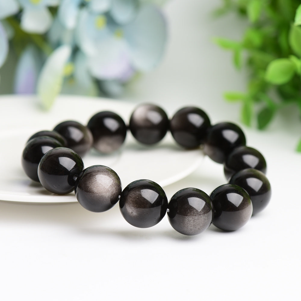 16mm Silver Obsidian Bracelet Bulk Wholeslae Wholesale Crystals USA