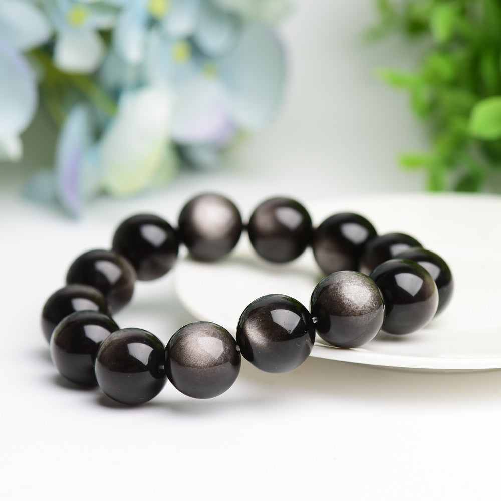 16mm Silver Obsidian Bracelet Bulk Wholeslae Wholesale Crystals USA