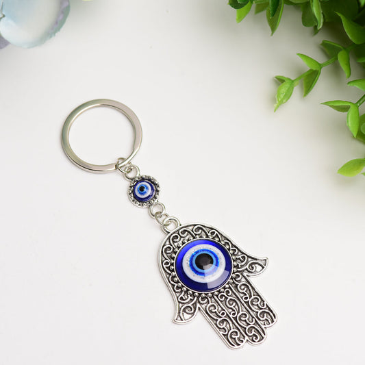 Metal Hand Shape with Evil's Eye Key Chain Bulk wholesale  Crystals USA