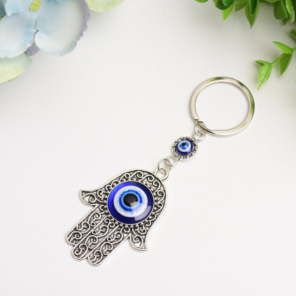 Metal Hand Shape with Evil's Eye Key Chain Bulk wholesale  Crystals USA