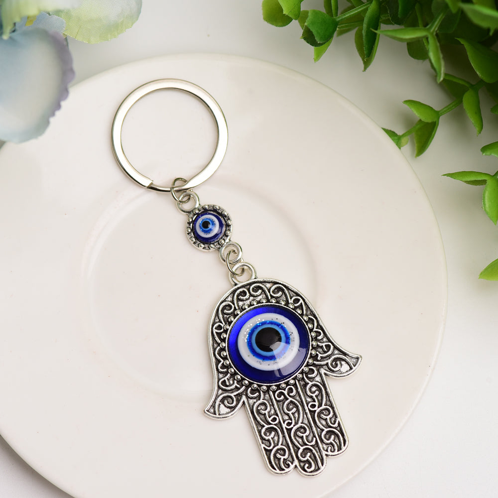 Metal Hand Shape with Evil's Eye Key Chain Bulk wholesale  Crystals USA